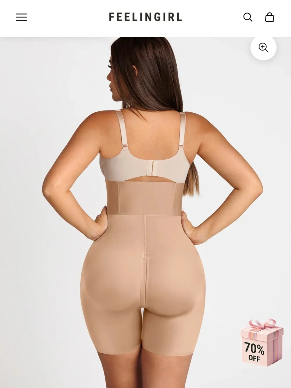 Feelingirl High-Waist Beige Tummy Control Shaping Shorts with Front Zipper